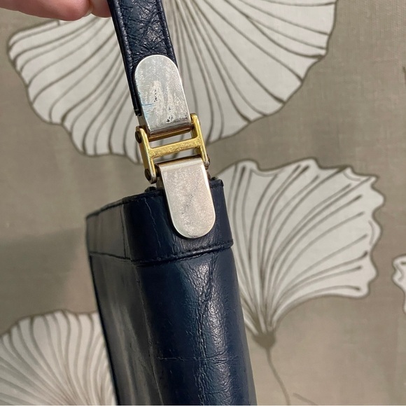 Lou Taylor Navy Clutch Wristlet with Swivel Interior Gold Mirror Italy Vintage - Picture 6 of 16